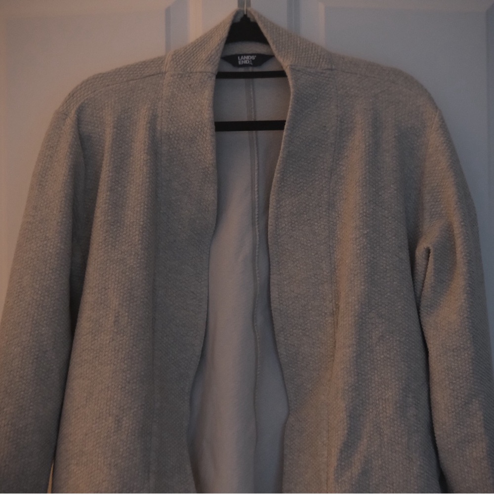 Lands' End Light Gray Open Front Cardigan